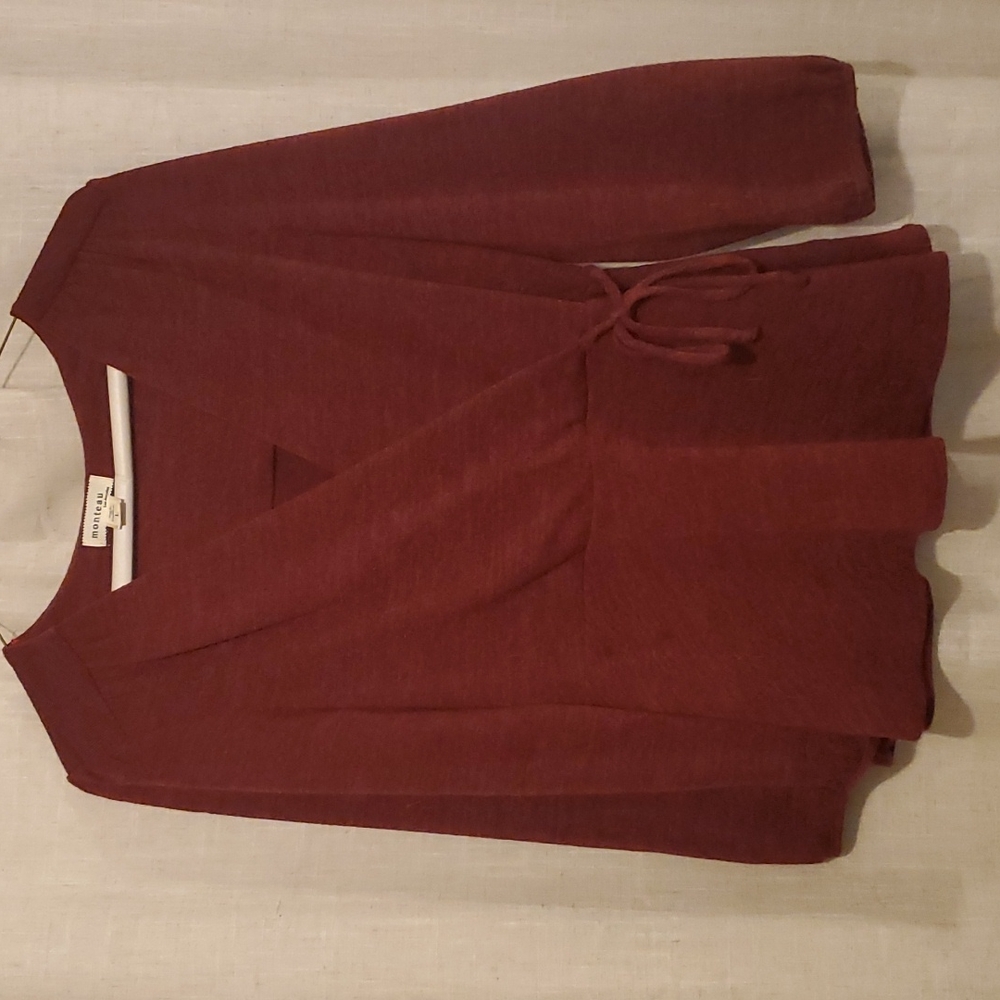 Maroon red faux wrap top